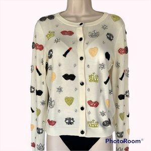 Alice + Olivia Stacey Must Have Beaded Cardigan Sweater Medium